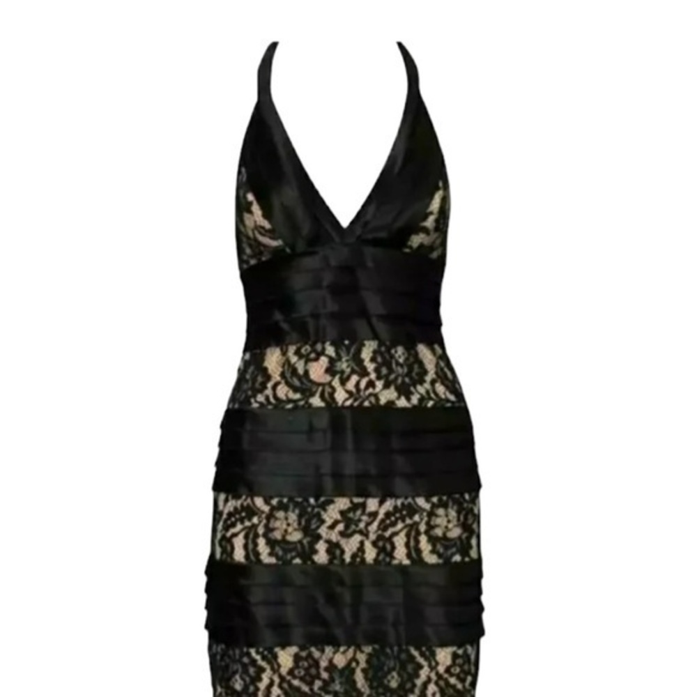 NWOT Vtg Y2K BCBGMaxazria Black Lace Illusion Halter Dress Size 8 - Picture 2 of 13